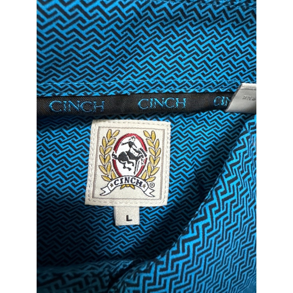 Cinch Shirt Mens L Blue Chest Pocket Logo Western Cowboy All Over Print - Picture 2 of 6